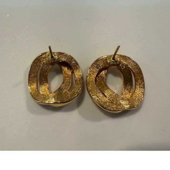 Vintage Signed Monet Double Link Gold-Tone Stud Earrings - Picture 2 of 2